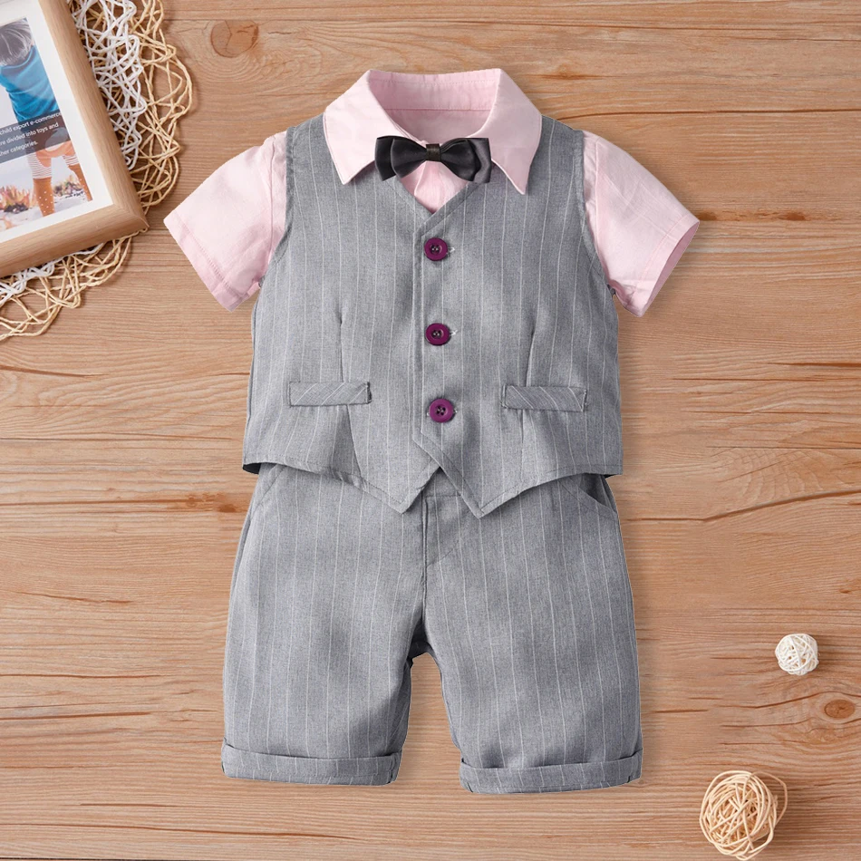 

Cukoe Baby Boy Gentlemen Suit Sets Slim Fit 4PCS Waistcoat +Shirt+Pants+Bowtie Cotton Clothing Formal Vest Clothes