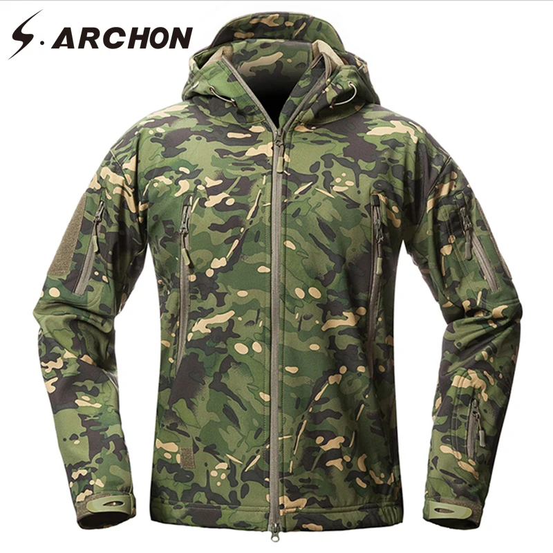 Günstige S. ARCHON Neue Soft Shell Military Camouflage Jacken Männer Mit Kapuze Wasserdichte Taktische Fleece Jacke Winter Warme Armee Oberbekleidung Mantel