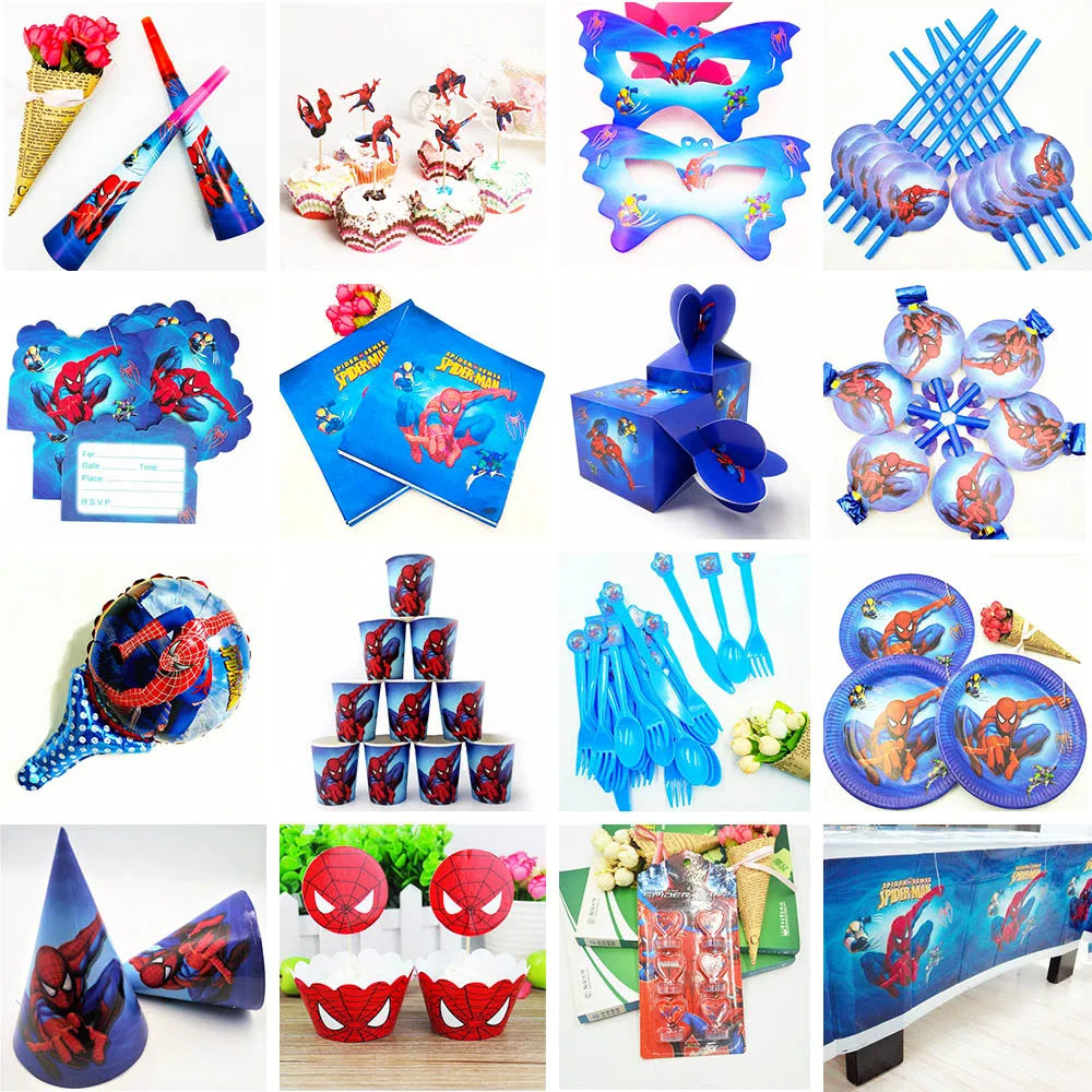 Spiderman Party Supplies Baby cup tablecloth invitation cards balloons cake topper Kids Birthday Party Decorations children's