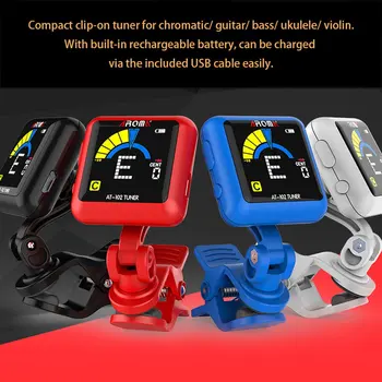 

AT-102 Rechargeable Rotatable Clip-on Electronic Tuner Color Screen USB Cable for Chromatic Guitar Bass Ukulele Violin