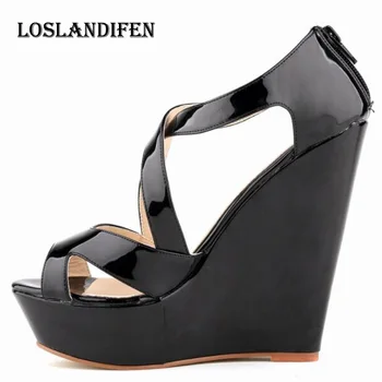 

Loslandifen Fashion Plus Size 35-42 Ladies Zipper Sandals Women Sexy Peep Toe Cross Strap Platform Wedge High Heel Sandal Shoes