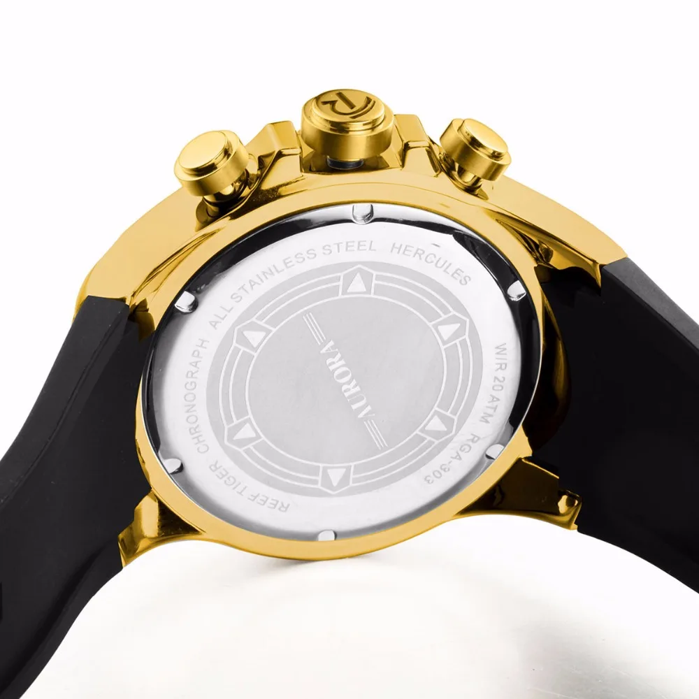 Reef Tiger/RT спортивные часы для мужчин с хронографом Дата желтый золотой резиновый ремешок кварцевые часы reloj hombre masculino RGA303