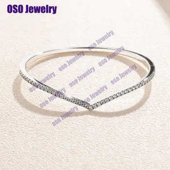 

High Quality Solid 925 Silver Shimmering Wish Bangle Bracelet, Clear CZ Plata de ley 925 Fashion Jewelry