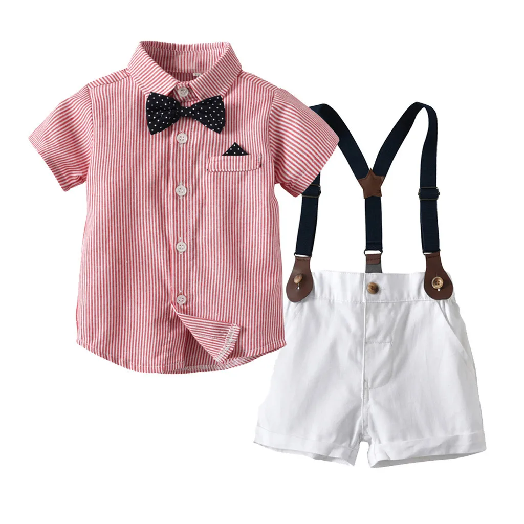 Infant Boys Gentleman Bow Tie T Shirt Tops+Shorts Overalls Clothes