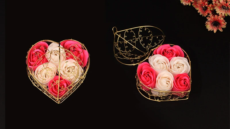 JAROWN Gold Plated Iron Basket 6 Pcs Soap Flowers Christmas Creative Small Gift Wedding Decoration Home Party Decor Flores (6)