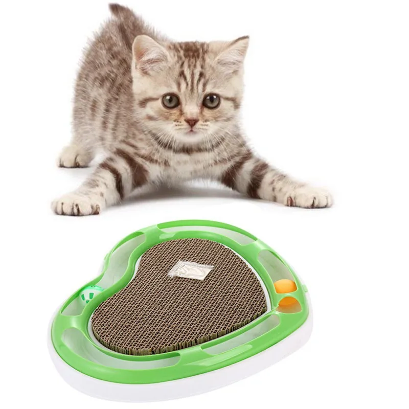 Heart-Shaped Cat Toy Scratch Board Pad with Catnip Bell Balls Intelligence disc cat toys ball Training Amusement plate