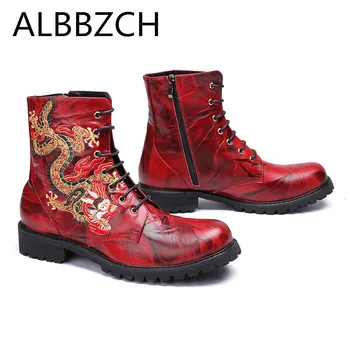 

Fashion Embroidery Mens Chelase Boots Luxury Design Career Work Boots Trend Party Short Boots Round Toe Laces High Top Men Shoes