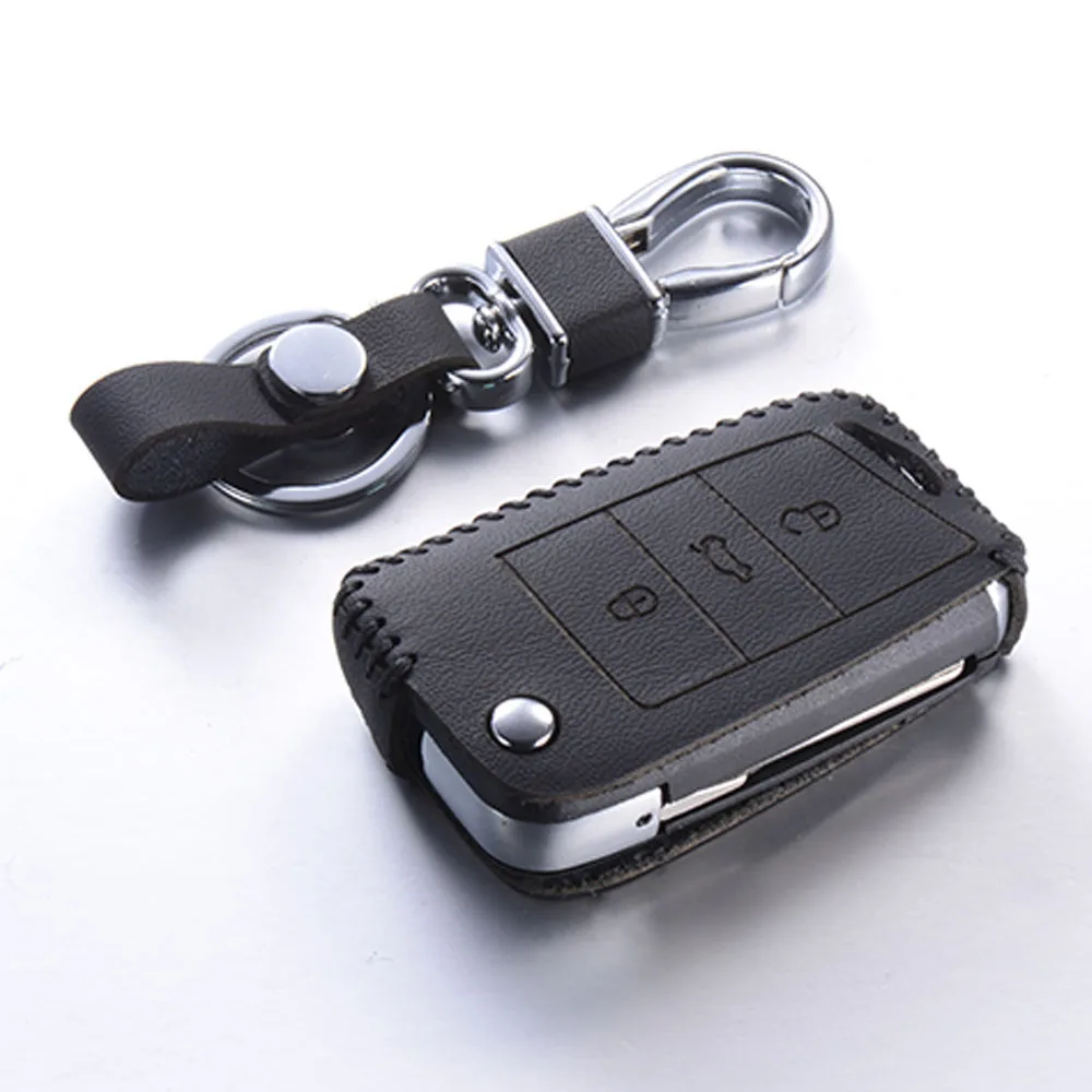 Leather Key Case for Volkswagen VW Golf 7 GTI R MK7 Passat Tiguan Bora Polo Seat Leon Ibiza Skoda Octavia A7 Keychain Cover