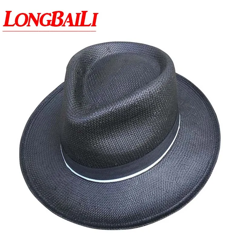 Casual Summer White Straw Fedora Hats For Men Wide Brim Sun Beach
