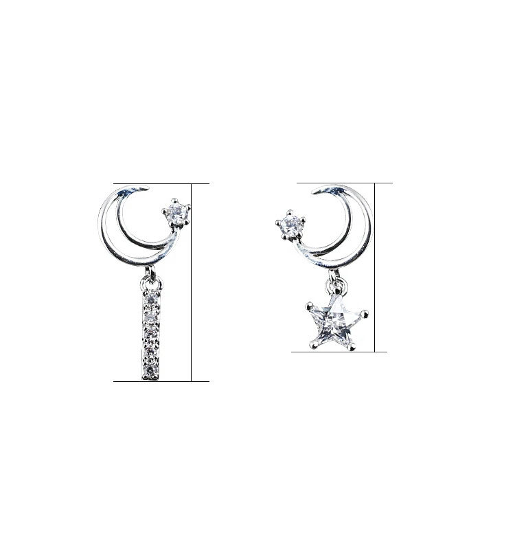 

Temperament Earrings Mini Compact Personality Asymmetrical Star Moon Earrings Sweet Fresh Sterling Silver Earrings