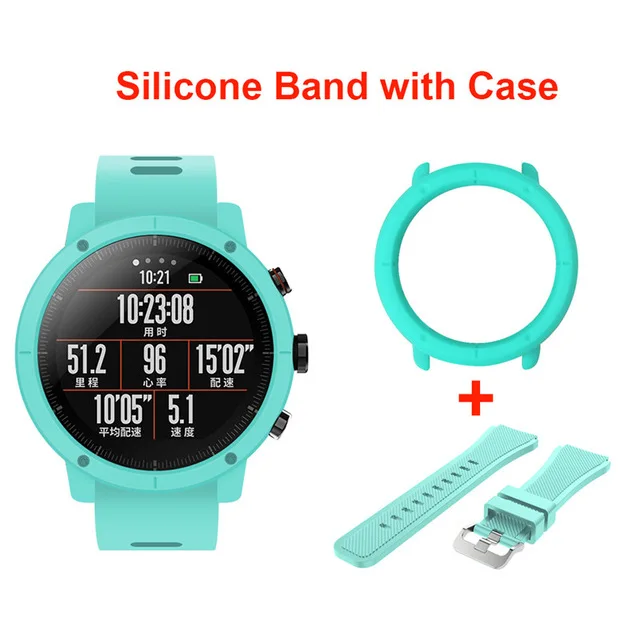 Силиконовый ремешок для часов, тонкий чехол, рамка для Xiaomi Huami Amazfit Strato, спортивные часы, 2 браслета, полный защитный чехол - Цвет: Mint green