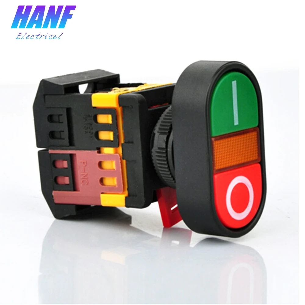 

1pcs ON/OFF Control Push Button Switch Double Lamp With LED light Self-return 10A/600V Start/Stop