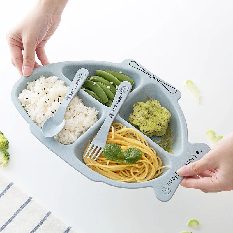 TUUTH Cute Children Tableware Set Rabbit Airplane Shape Dishes 3 Sets of Plates Fork Spoon Dinner Plates for Child Baby B10
