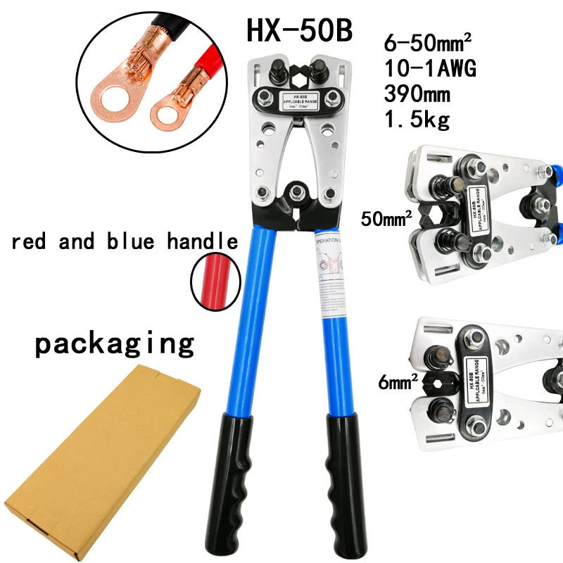 comprar HX 50B crimpercable cabo lug crimper catraca mão friso ferramenta fio cabo de fio terminal de friso alicate para 1 10AWG 6 50mm2