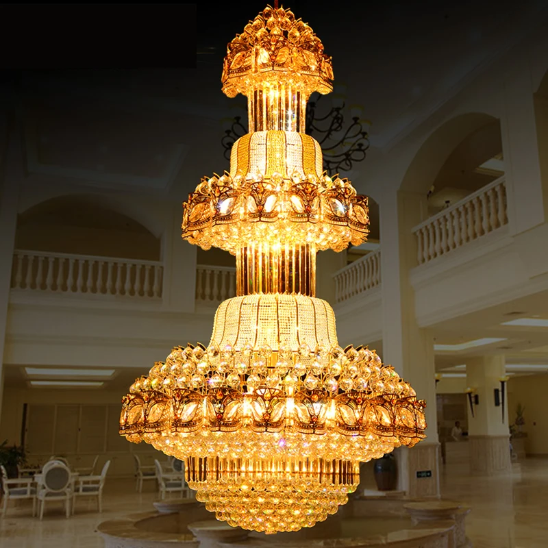 

Large Lustres Modern Led Chandelier Luxury K9 Gold Crystal Chandeliers Lighting Living Room Lobby Hotel Villa Engineering Lamp