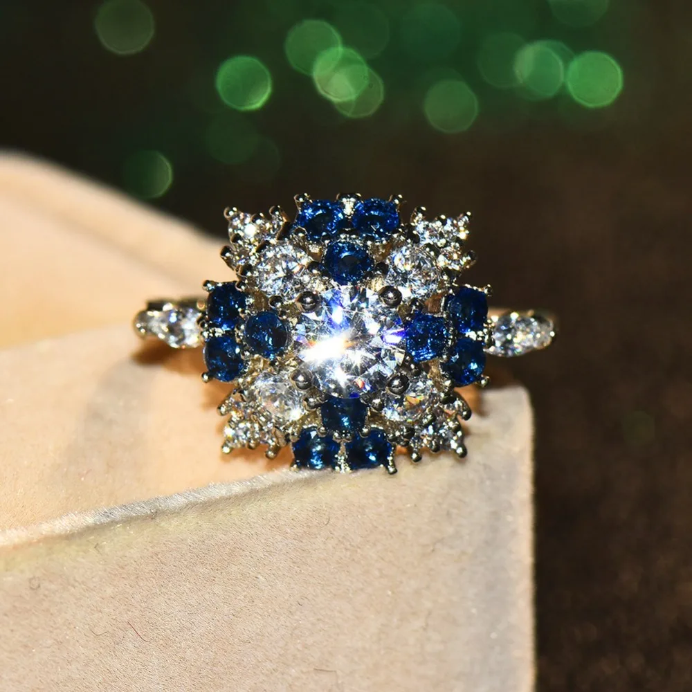 Новинка, модное женское кольцо в стиле бохо с большим кристаллом и голубым камнем, роскошное серебряное обручальное кольцо 925 пробы, винтажные обручальные кольца для женщин