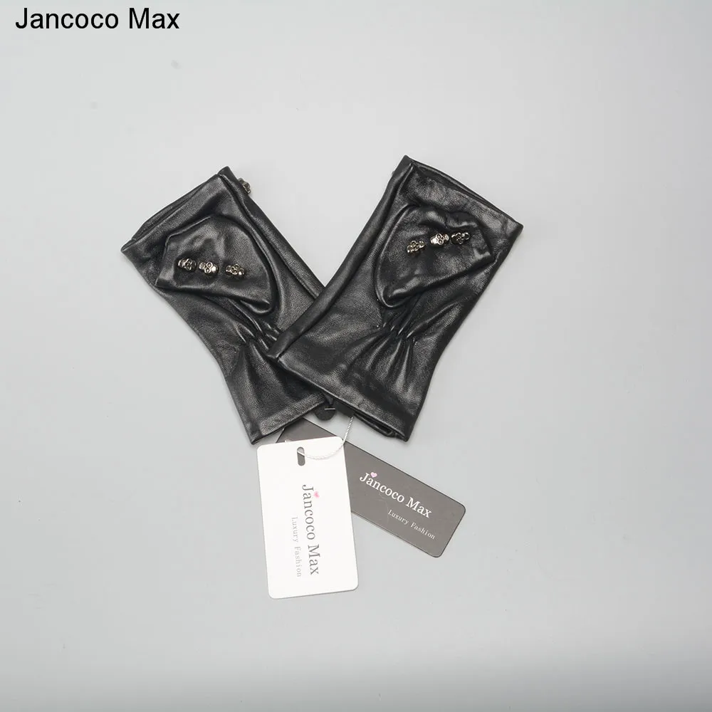 Jancoco Max 2019 натуральной овчины кожаные перчатки без пальцев модные стиль череп голова украшения для женщин S2033