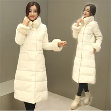 Женские Длинные пуховые пальто, 90% белый утиный пух, женские пальто с воротником из натурального кроличьего меха, утолщенные тонкие пальто