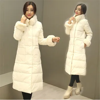 

Degrees Women Long Down Coats 2016 90% White Duck Down Coats Female Real Rabbit Fur Collar Thickening Slim Overcoats
