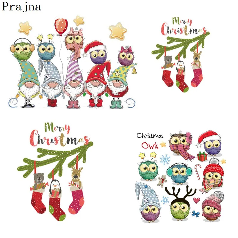 

Prajna Cute Animal Owl Patch Heat Transfers Cartoon Stickers Iron On Vinyl PVC Transfer Cartoon Patches For Clothing Decor 2018