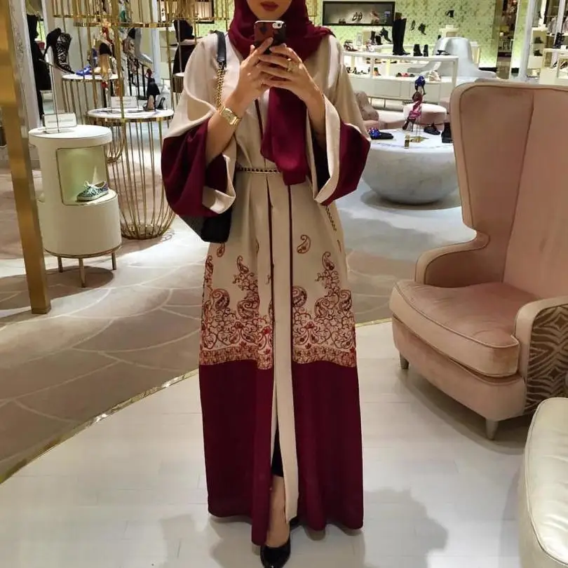 

2018 fashion red print Muslim dress Women Abaya Middle East Long Robe Gowns Ramadan Dubai Arab Islamic Clothing