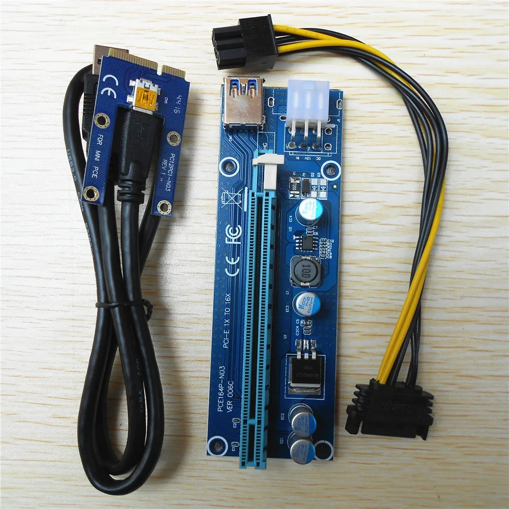 30 шт. Ver006C стояк Mini pci-e PCIe PCI Express 1X в 16x Extender Riser Adaptador де tarjeta SATA 6Pin для bitcoin БТД mineria |