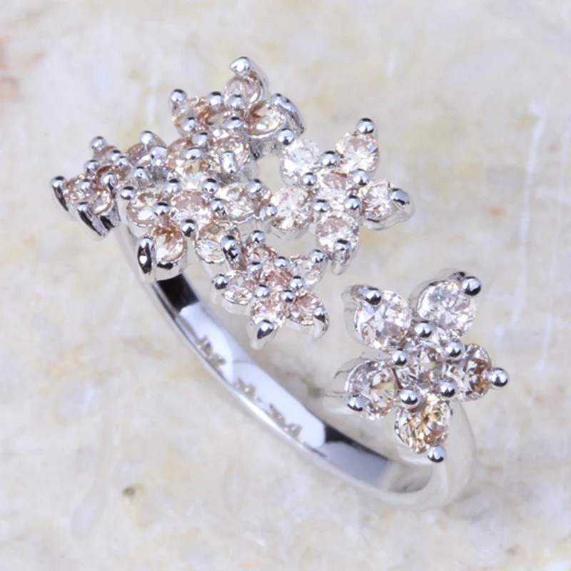

Free Shipping !Sweet Brown Morganite Zircon Flower Shaped Prom Party Silver Ring J244