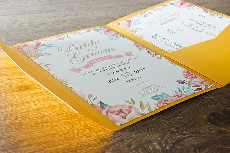  Golden Wedding Invitations Envelope with Custom Wording Invite Cards Golden Pocket Invitation Cards - 32847544841