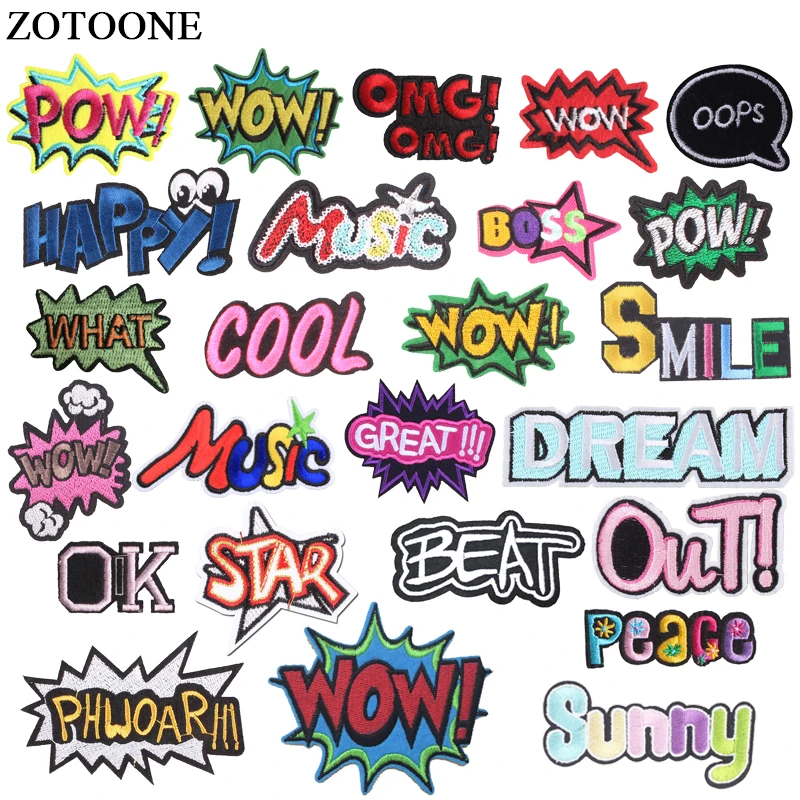 “POW” letters Embroidery Iron on patch sewn For clothing applique backpack Motif