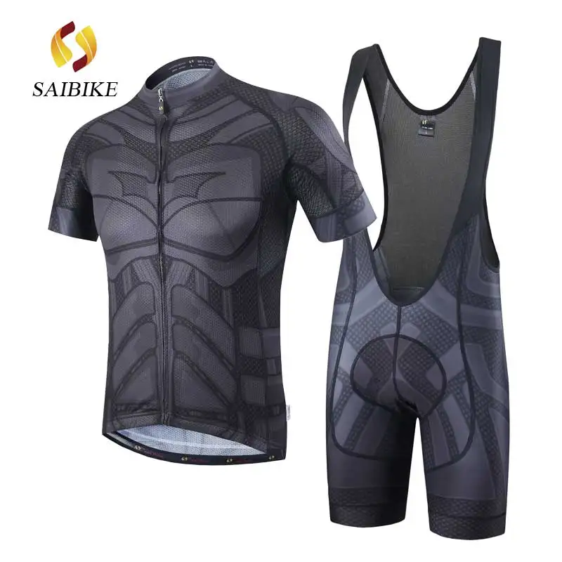 

saiBike black Batman Cycling Jersey and BiB shorts Sets men Summer Breathable Jersey & Shorts set 3D Padded Short Sleeve Jerseys