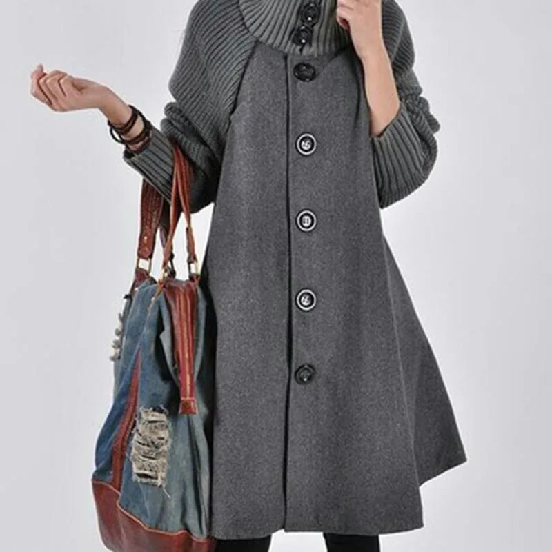 

New Style 2018 Winter Women's Windbreakers Turtleneck Long-sleeved Thick Jacket Solid Colors Plus Sizes Loose Coat Wool Outwears