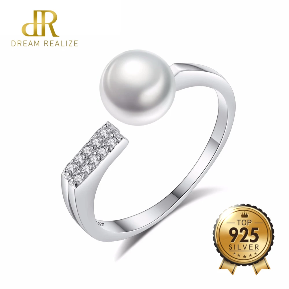 

DR Charms Romantic Natural Pearl Open Ring for Women Girl Wedding Rings Adjustable Knuckle Finger Silver 925 Jewelry