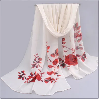 

2018 Autumn Spring Trendy Chiffon Scarf Floral Printed Scarves Shawl For Women Soft Solid Color Polyester Wrap Accessories
