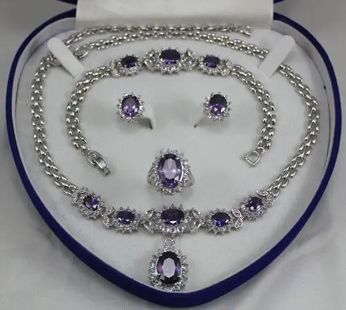 

*********Beautiful gift Amethyst filled Earring Bracelet Necklace Ring