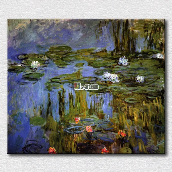 

World famous paintings hang on the living room Monet lotus canvas prints for friends gift