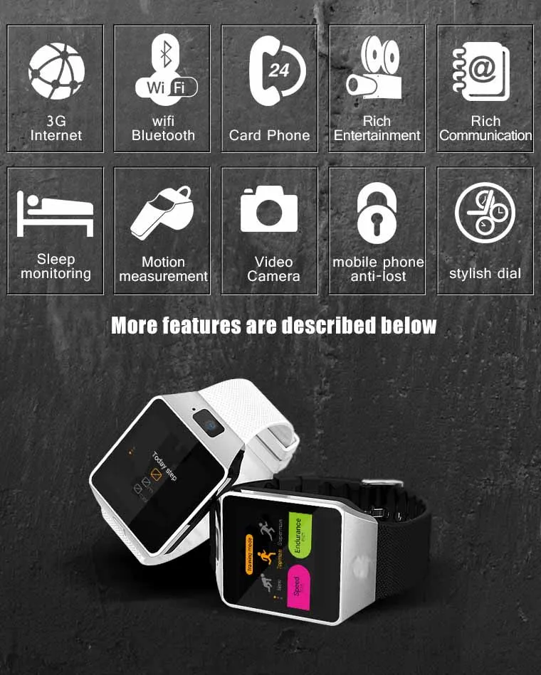3G WIFI Smart Uhr 4 GB ROM Sport Facebook/Twitter/WhatsApp Internet QW09 Bluetooth Smartwatch 2,0 Kamera schrittzähler SIM Karte