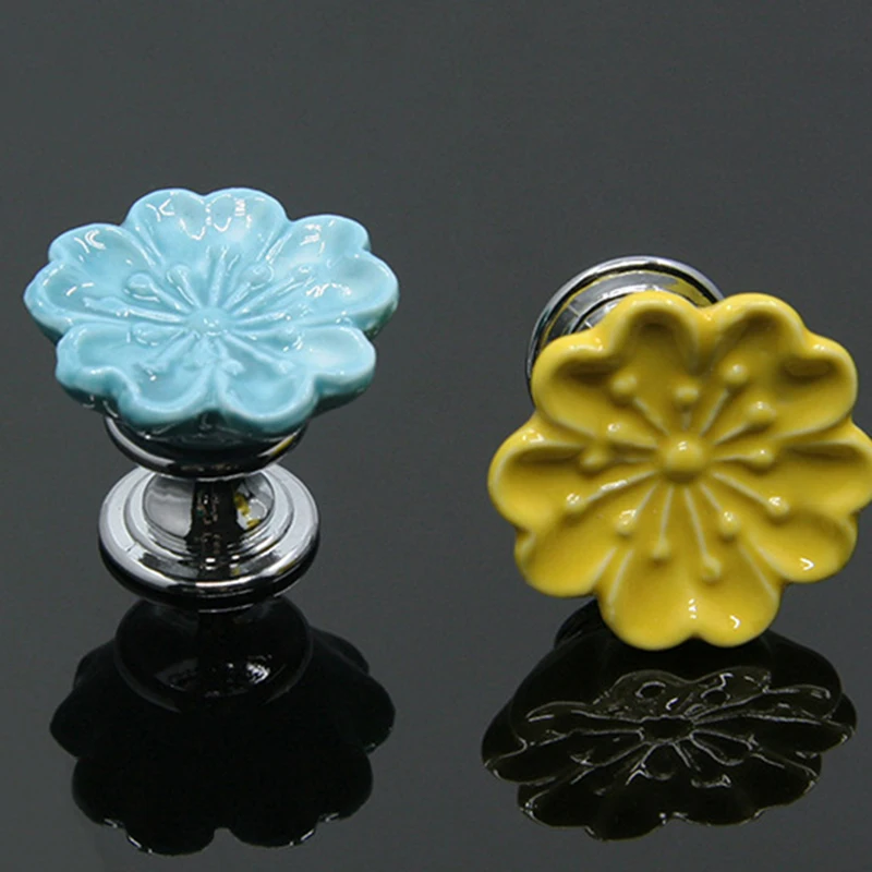 

MEGAIRON 1Pc Rural Style Flower Ceramic Pull Handles Cabinet Door Knobs Kitchen Dresser Drawer Pulls Home Furniture Accessories