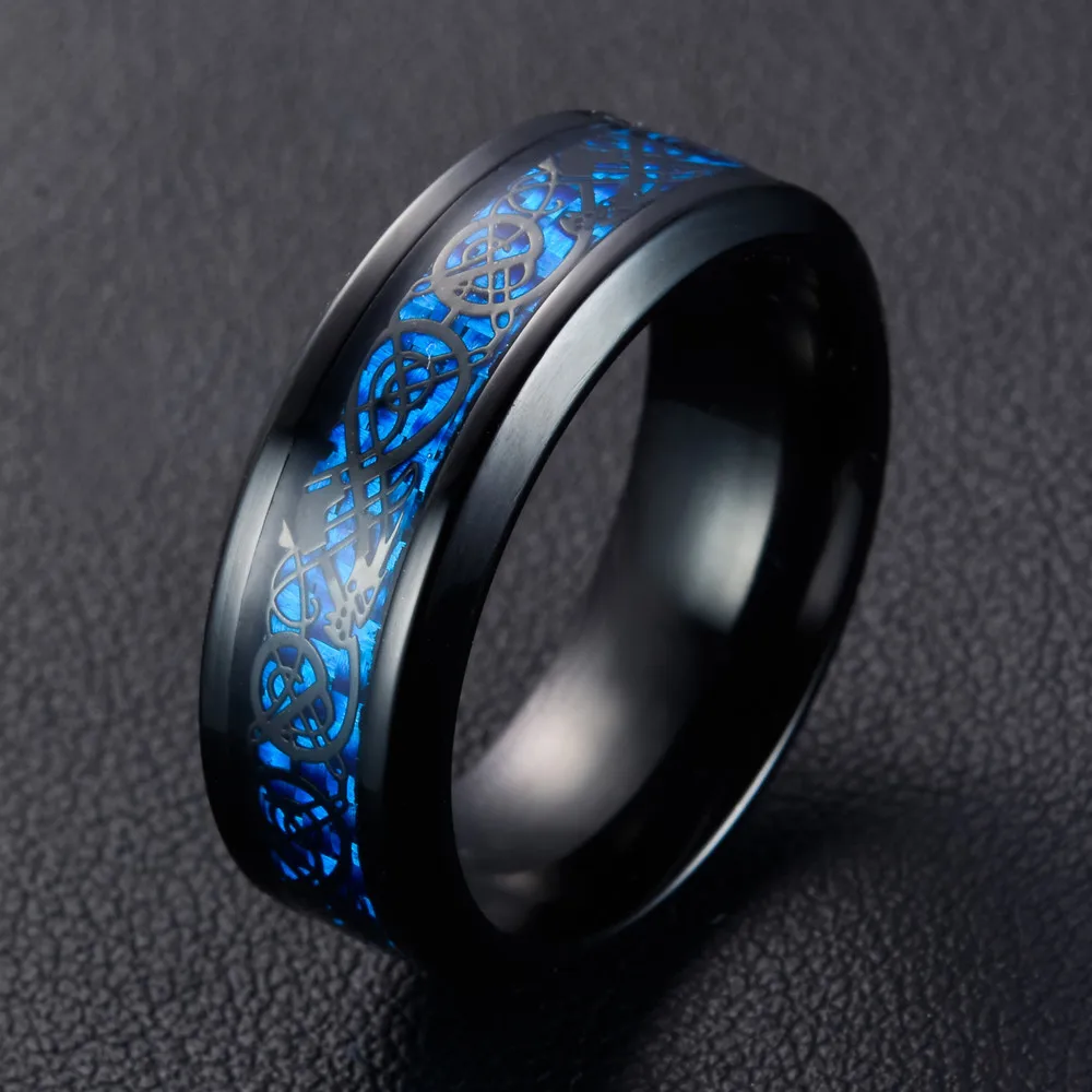 8 мм персонализированное кольцо из углеродного волокна для мужчин, дракон, нержавеющая сталь, мужской союз, повседневный браслет на заказ, ювелирное изделие