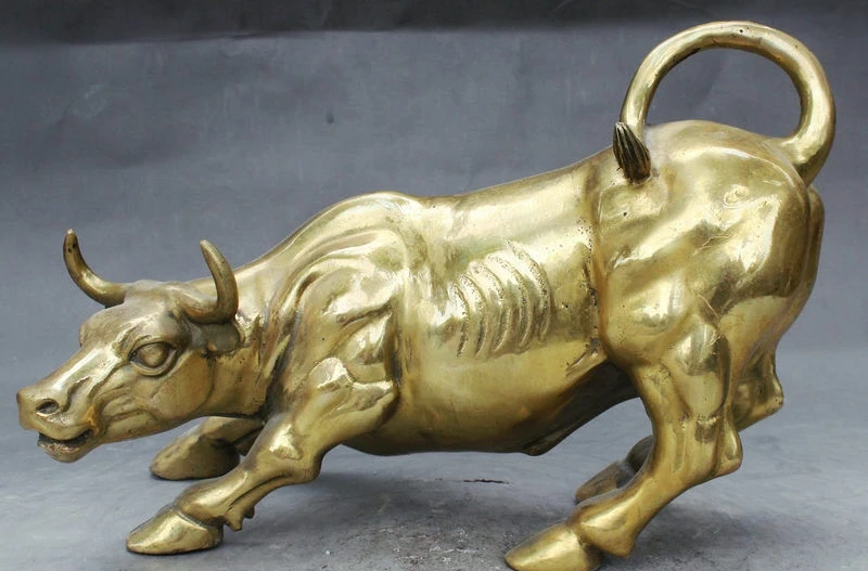 

11" Folk China Palace FengShui Brass Wealth Strong Zodiac Year Bull Ox Statue