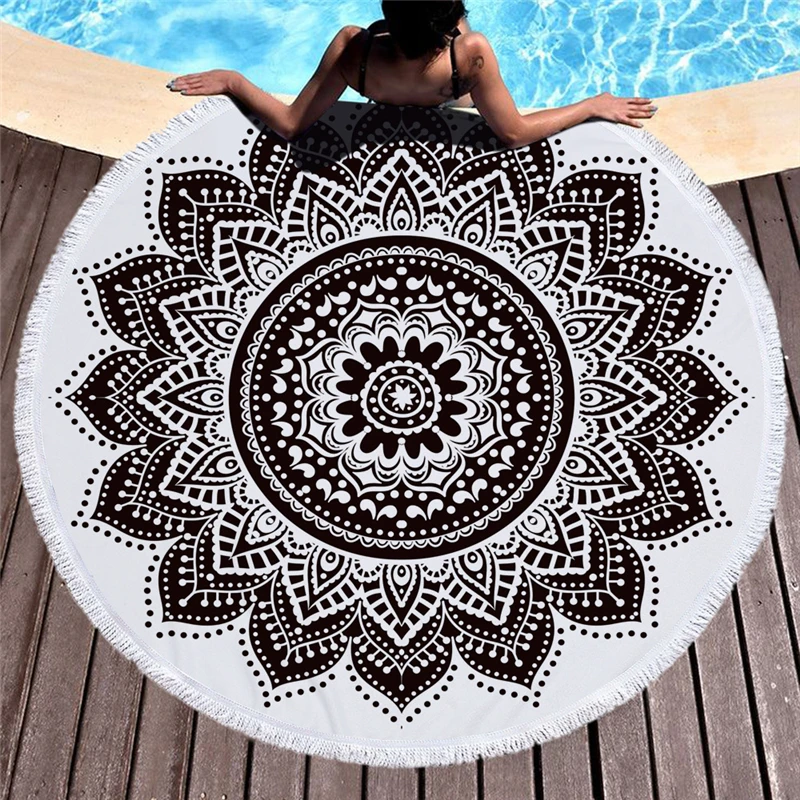 

Casegrace Fabric Round Mandada Beach Towel Microfiber Indian Yoga Blanket Classical Bath Towel With Tassels For Adults Mat