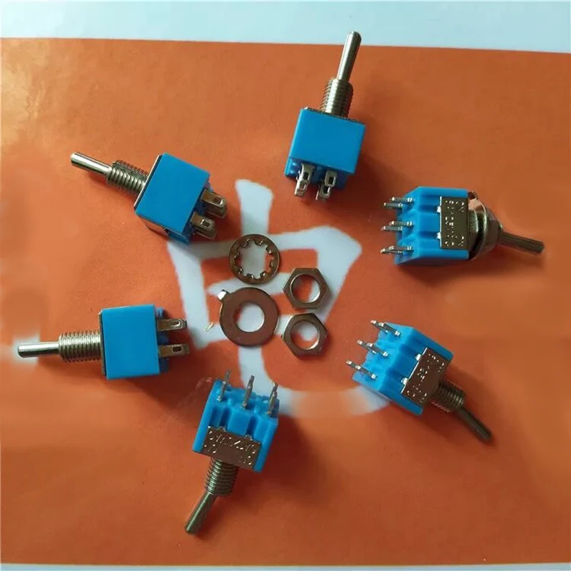 

5pcs MTS-202 6 Pin 2 Position Toggle Switches Blue Mini DPDT Switches ON-ON 6A AC125V High Quality Latching Toggle Switch