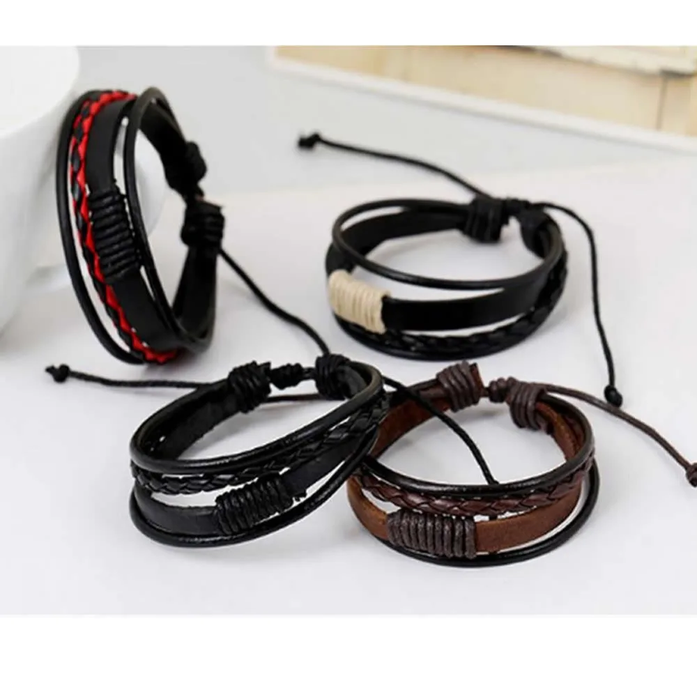 

Chic Men's Fashion Punk Retro Handmade Leather Surfer Braided Wristband Bracelet