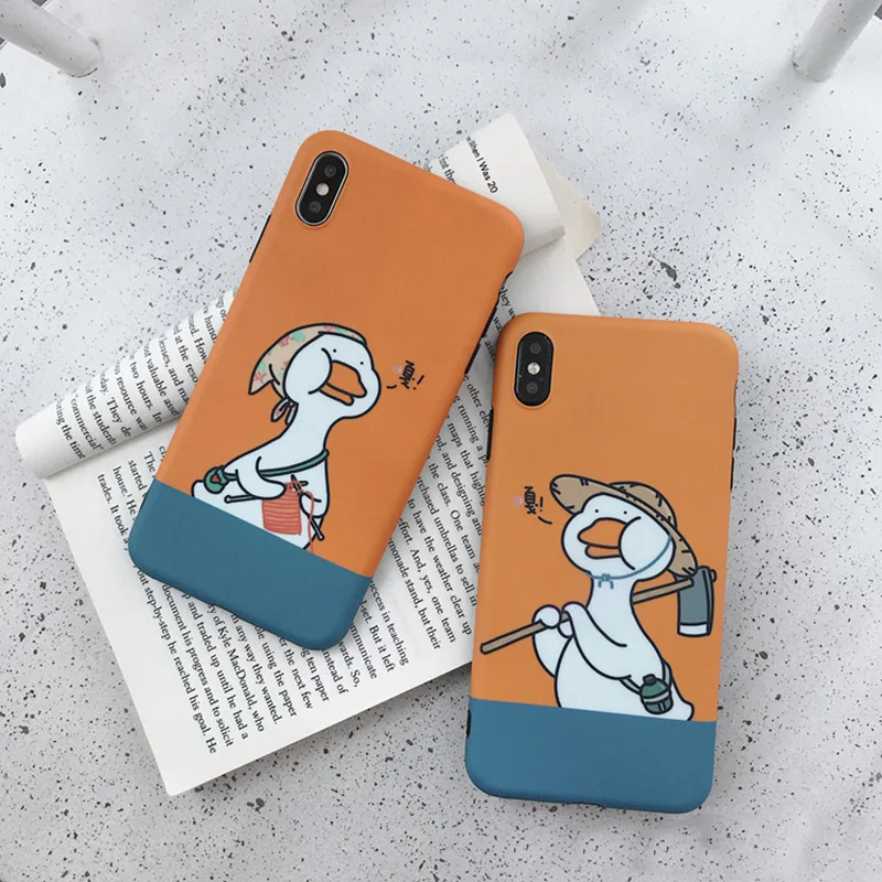 

Funny Working Duck Couples Phone Case For iphone XS Max XR X Case Fashion Cartoon Soft Back Cover For iphone 6 6s 7 8 plus Cases