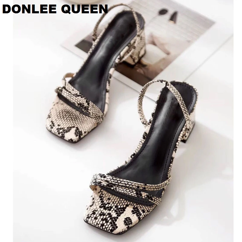 Сандалии DONLEE QUEEN женские на среднем каблуке босоножки из змеиной кожи без