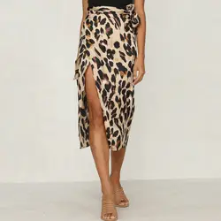 Женский леопардовый принт юбки с разрезом и высокой талией коктейльное одежда для клуба на каждый день Faldas JL