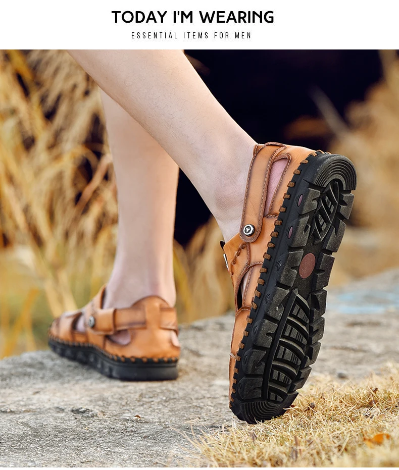 Новые сандалии из натуральной кожи мужские летние туфли легкие удобные мужские пляжные сандалии кожаные мужские туфли размера плюс
