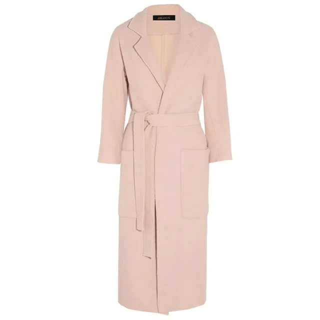 Fashion Light Pink Long Woolen Jacket Coat 2018 Winter Coat Women New