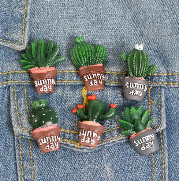 

Creative resin cactus aloe brooch versatile shirt collar brooch men's and women's gifts
