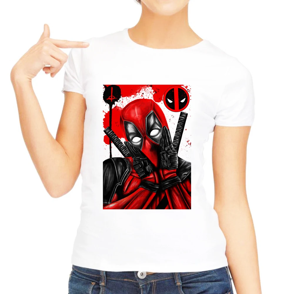 Hero World Deadpool Printed Printed T Shirt Women 2018 Summer Short Sleeve Shirts Plus Size White T-Shirts Casual Style Top Tee Hero World Deadpool Printed Printed T Shirt Women 2018 Summer Short Sleeve Shirts Plus Size White T-Shirts Casual Style Top Tee