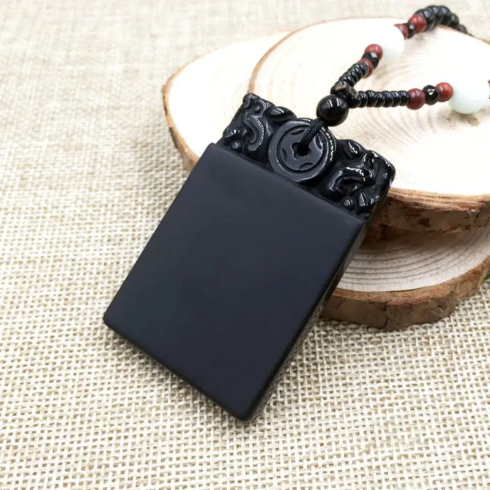 

A-77 Vintage China Hand-Carved Ping'an Natural Grade A Obsidian Jade Pendant